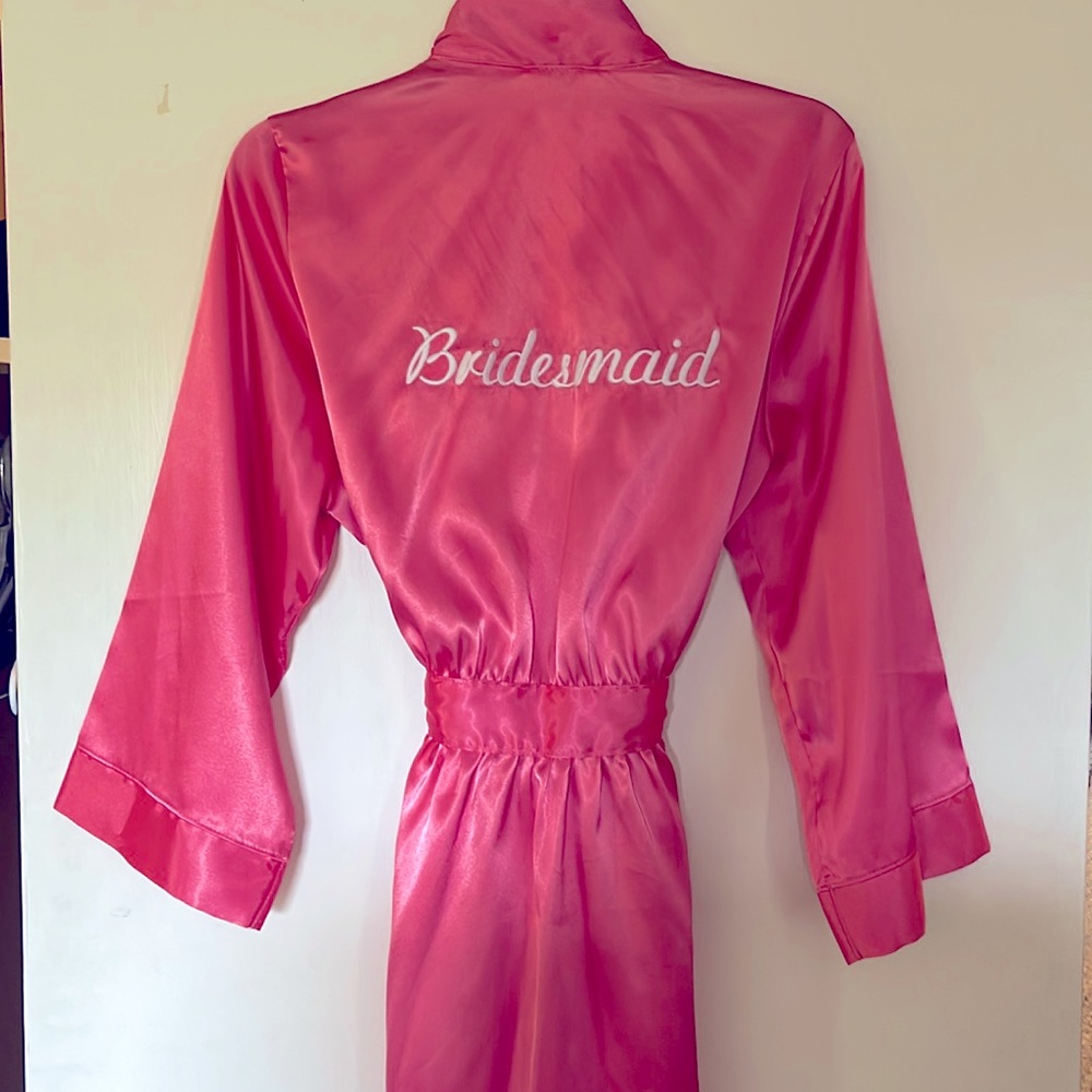 Embroidered Pink Satin Bridesmaid Robe